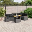 Set de comedor de jardín 7 pzas y cojines ratán sintético negro