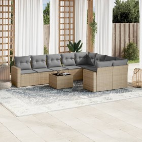 Juego de sofás jardín con cojines beige 10 pzas ratán