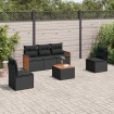 Set de sofás de jardín 6 piezas y cojines ratán sintético negro