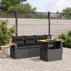 Set de muebles de jardín 5 pzas y cojines ratán sintético