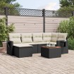 Set de comedor de jardín 7 pzas y cojines ratán sintético negro