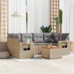 Juego de sofás jardín con cojines beige mezcla 7 pzas ratán PE