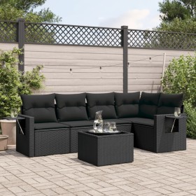 Set de sofás de jardín 6 piezas y cojines ratán sintético