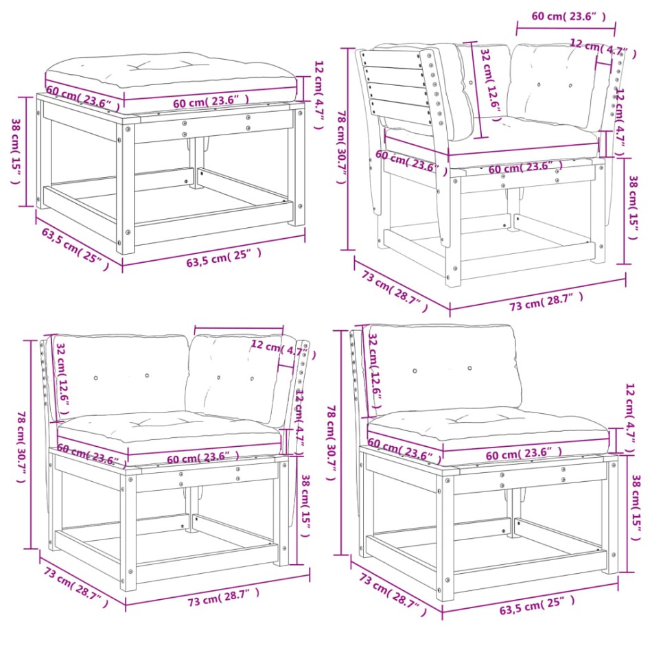 Juego de muebles de jardín 5 pzas y cojines madera maciza