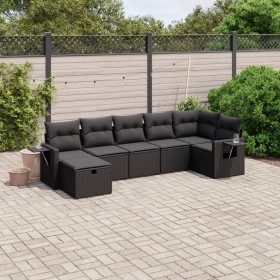 Set de comedor de jardín 7 pzas y cojines ratán sintético