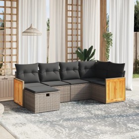 Set de muebles de jardín 6 pzas y cojines ratán sintético