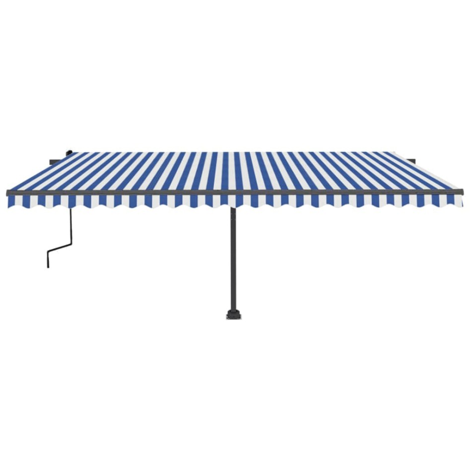 Toldo de pie retráctil manual azul y blanco 500x350