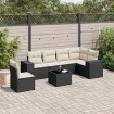 Set de comedor de jardín 7 pzas y cojines ratán sintético negro