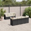 Set de sofás de jardín 6 piezas y cojines ratán sintético negro