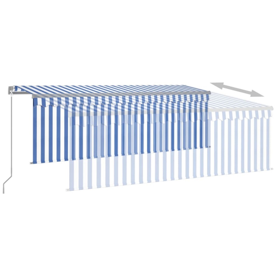 Toldo manual retráctil con persiana y LED azul y blanco 4x3
