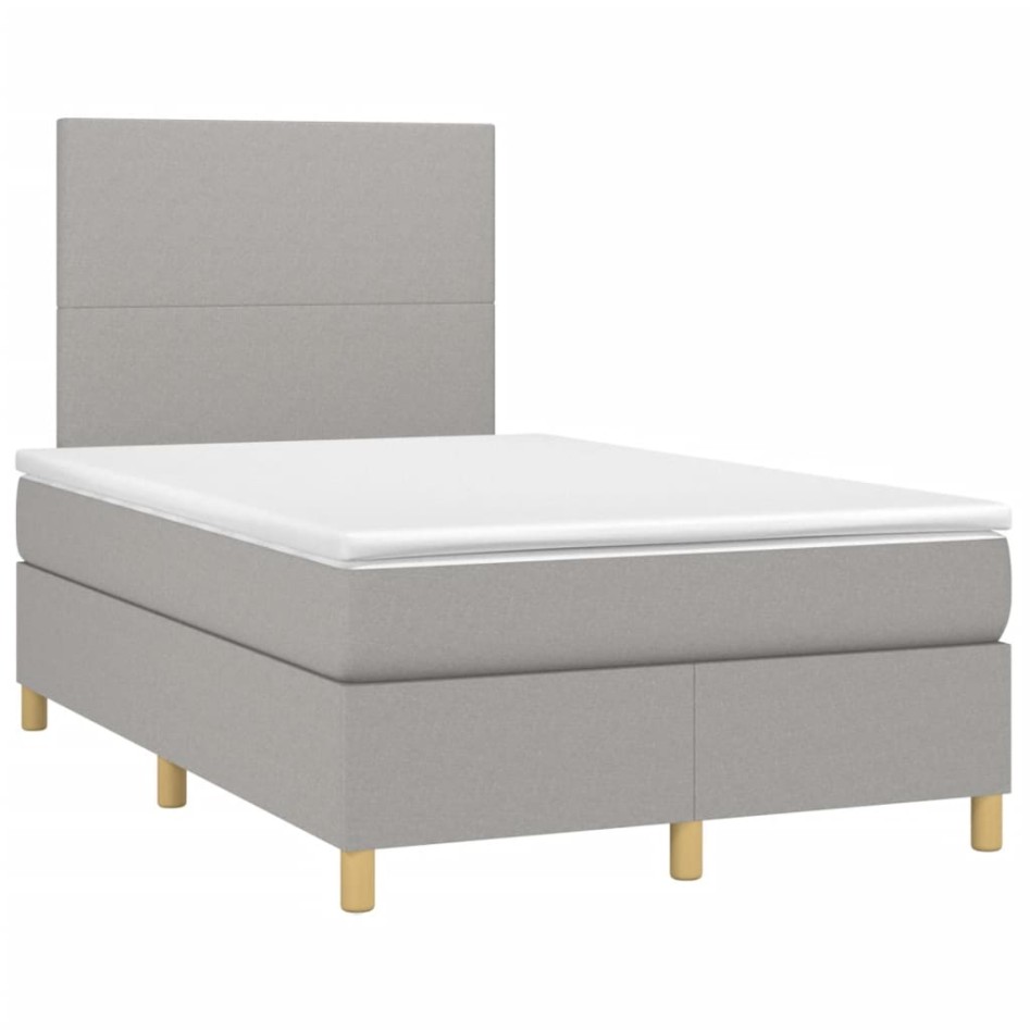 Cama box spring con colchón y LED tela gris claro 120x190