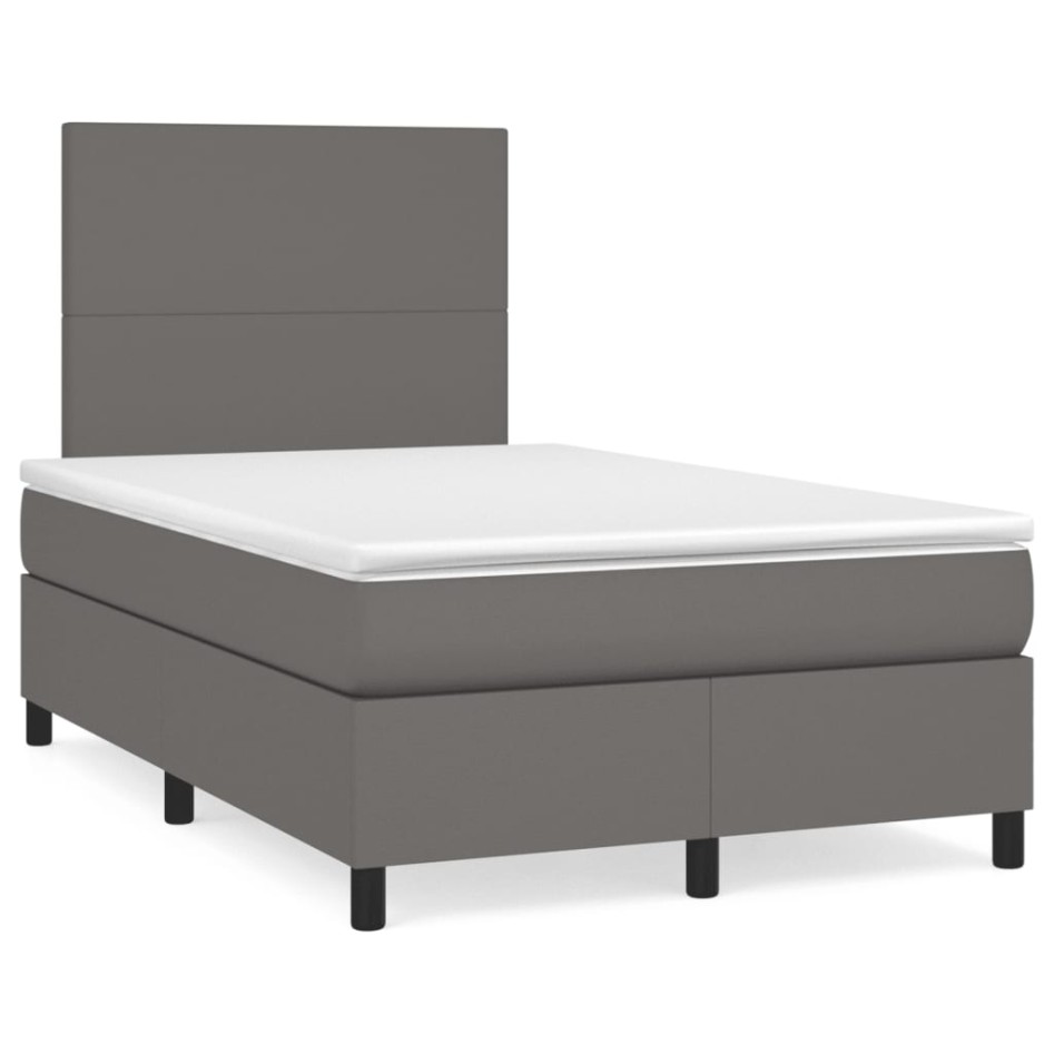 Cama box spring con colchón LED cuero sintético gris 120x190