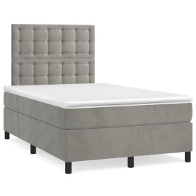 Cama box spring colchón y LED terciopelo gris claro 120x190