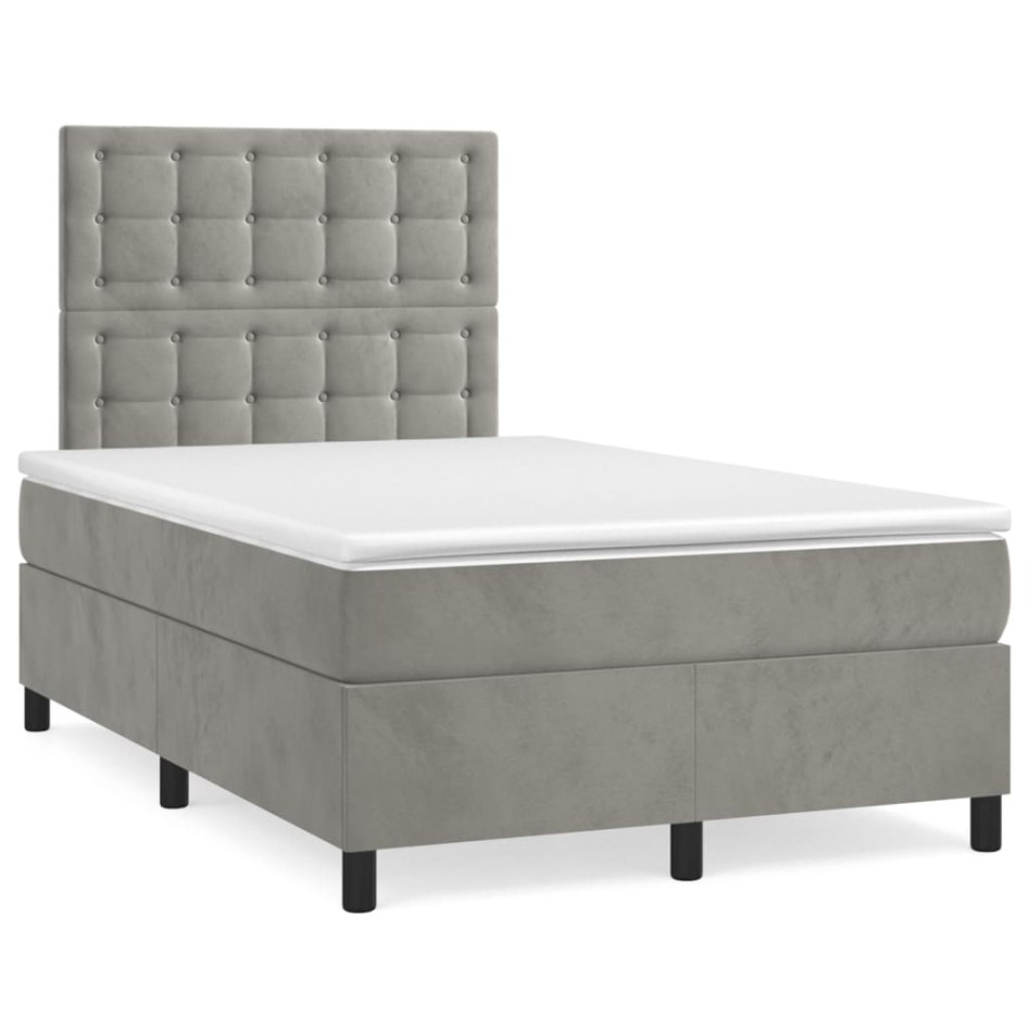 Cama box spring colchón y LED terciopelo gris claro 120x190