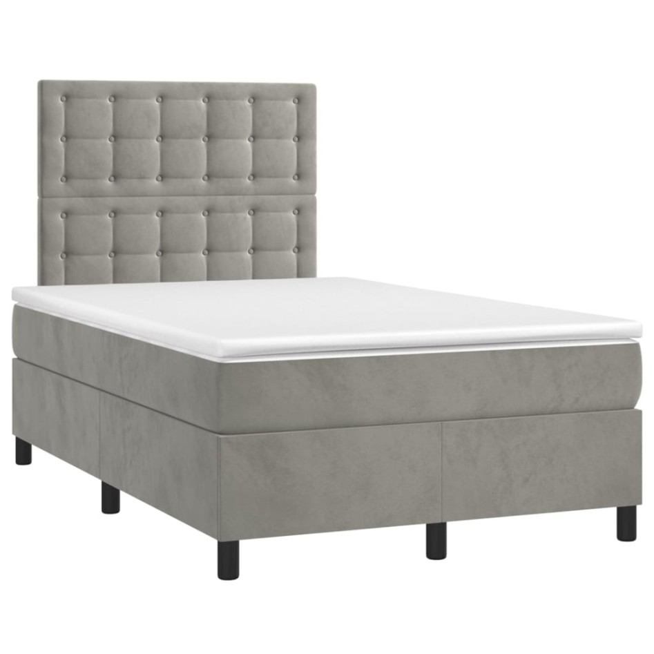 Cama box spring colchón y LED terciopelo gris claro 120x190