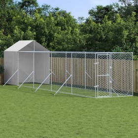 Perrera de exterior con toldo acero galvanizado plata