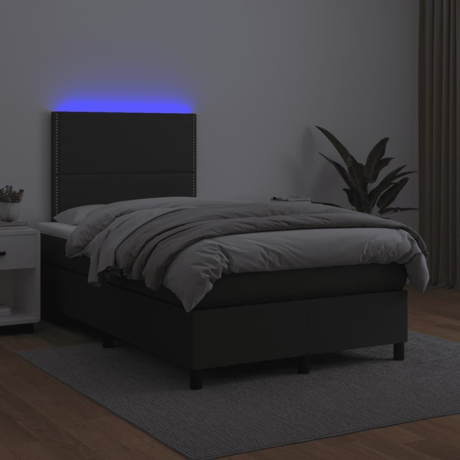 Cama box spring con colchón LED cuero sintético negro
