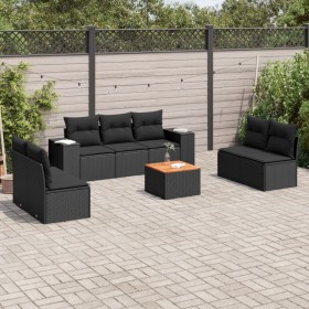 Set de sofás de jardín 8 piezas y cojines ratán sintético