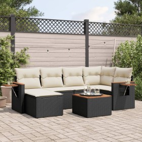 Set de comedor de jardín 7 pzas y cojines ratán sintético