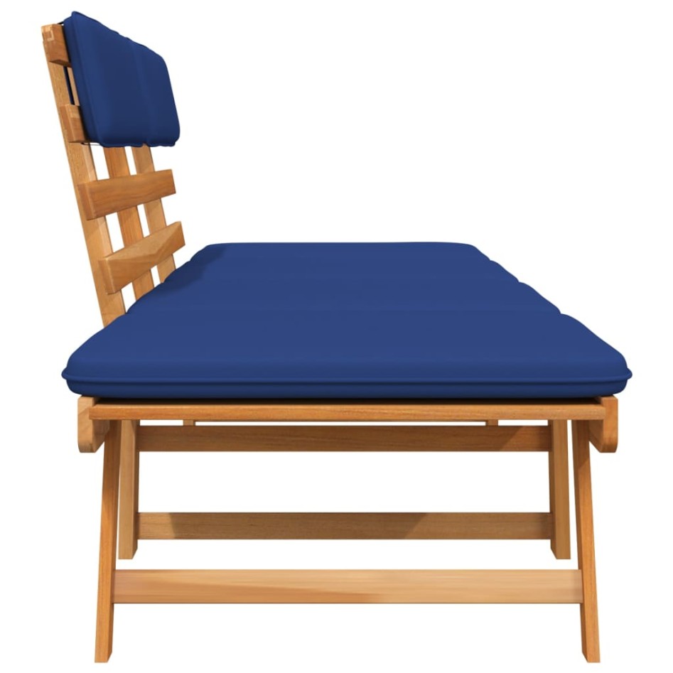 Banco de jardín con cojines 2 en 1 190 cm madera maciza