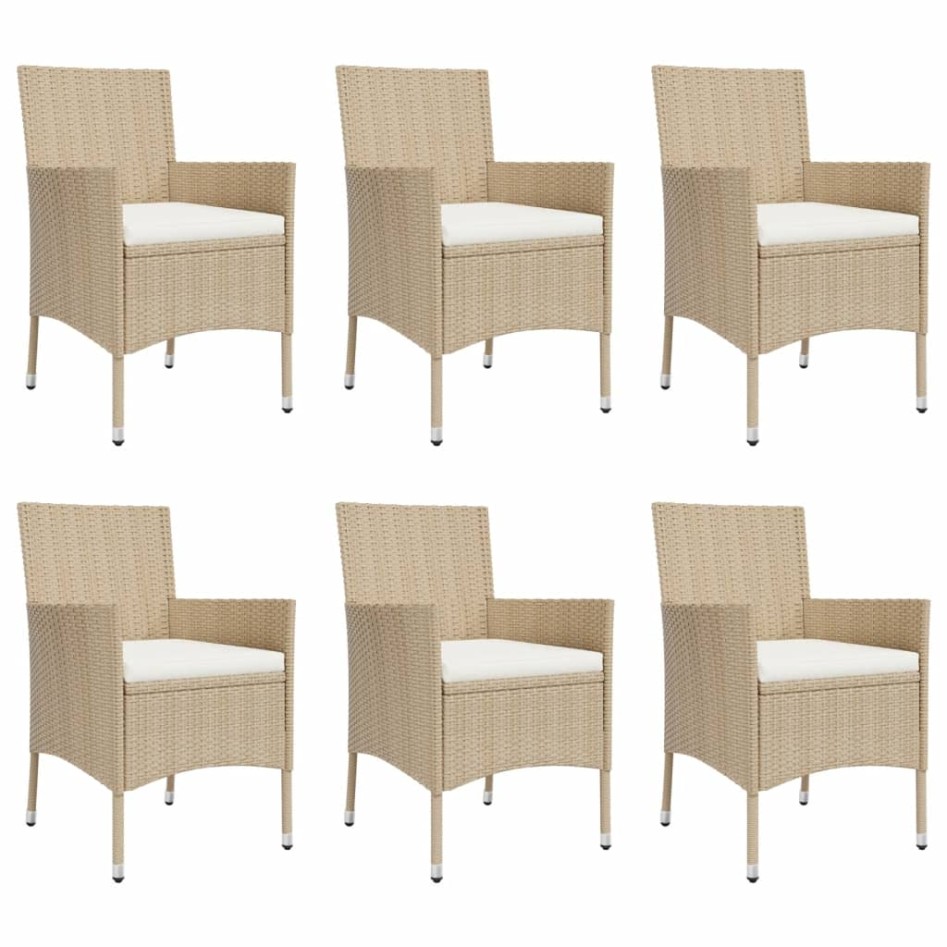 Set comedor de jardín 7 pzas con cojines ratán sintético