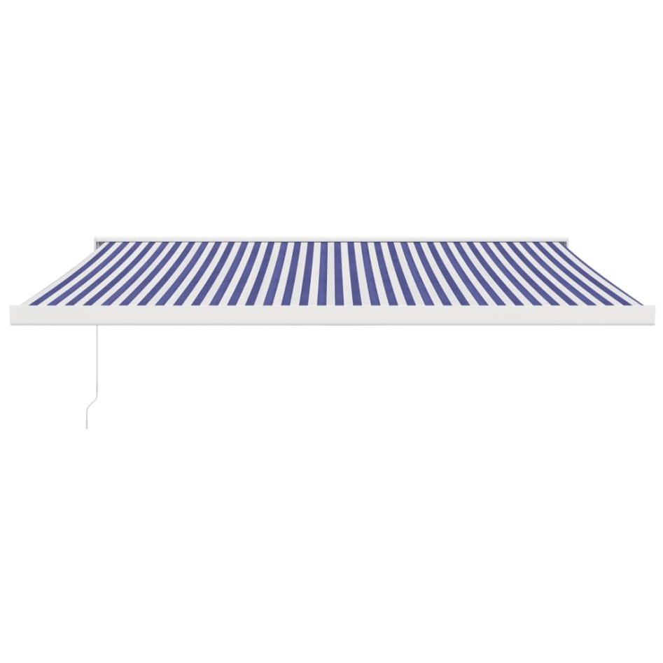 Toldo retráctil aluminio y tela azul y blanco 4x3