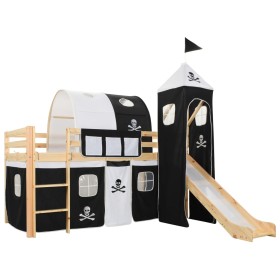 Cama alta para niños tobogán y escalera madera pino 97x208