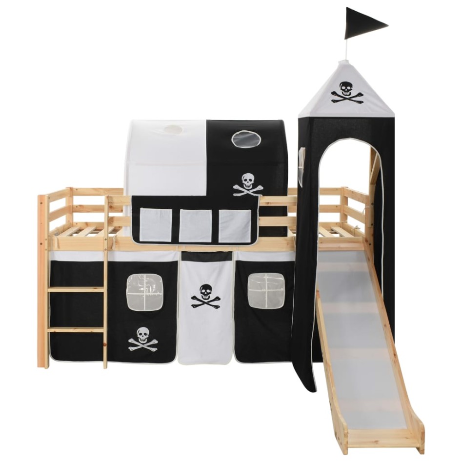 Cama alta para niños tobogán y escalera madera pino 97x208