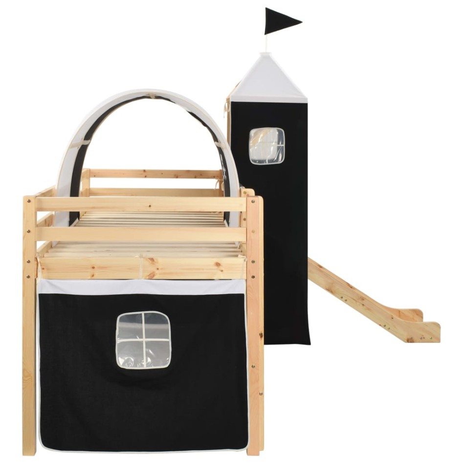 Cama alta para niños tobogán y escalera madera pino 97x208