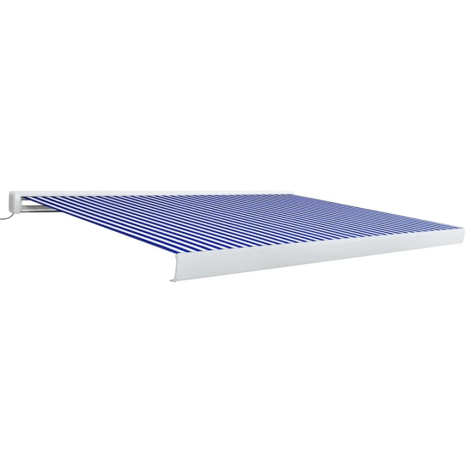 Toldo de carrete motorizado azul y blanco 350x250