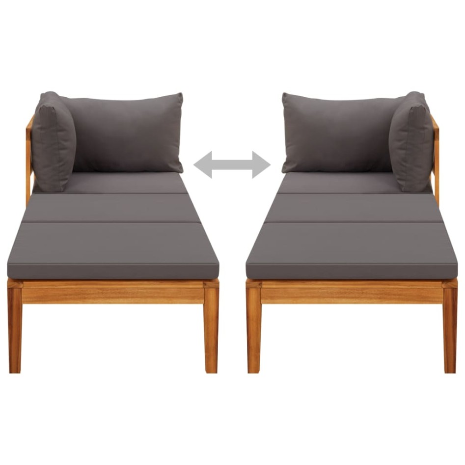 Tumbona con 1 reposabrazos gris oscuro madera maciza