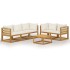 Muebles de jardín 6 pzas cojines crema madera maciza de
