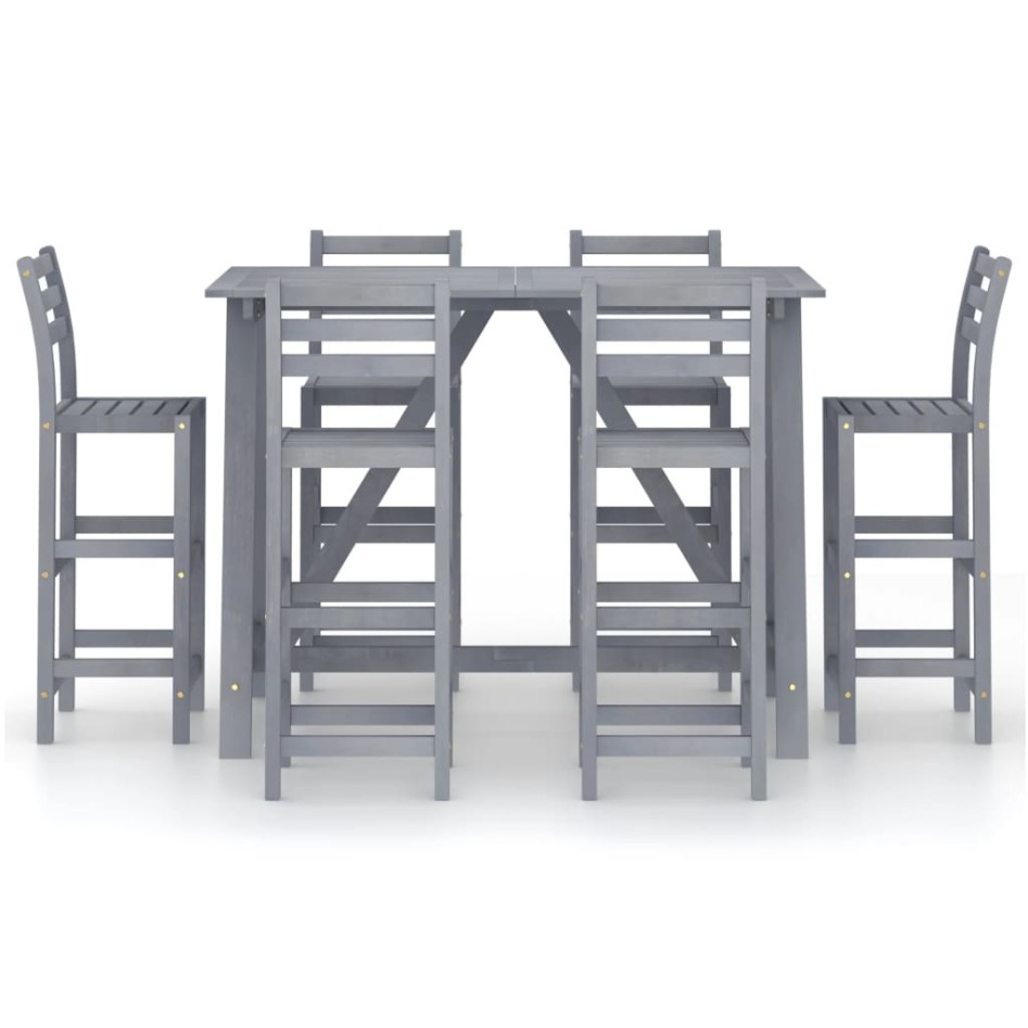 Mesa y sillas de bar de jardín 7 pzas gris madera maciza