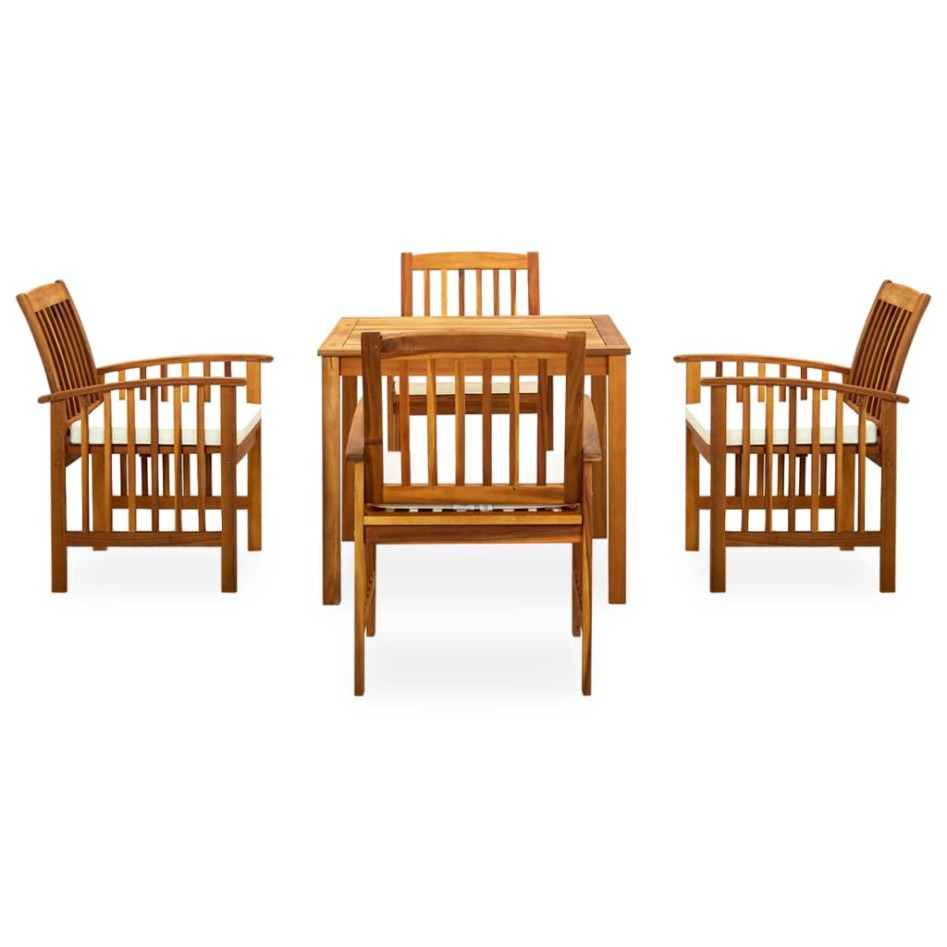 Set comedor de jardín 5 pzas y cojines madera maciza de