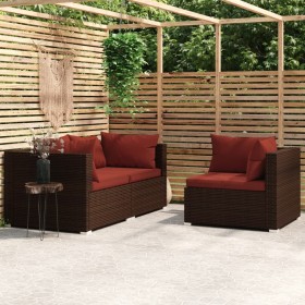 Set muebles de jardín 3 piezas y cojines ratán sintético