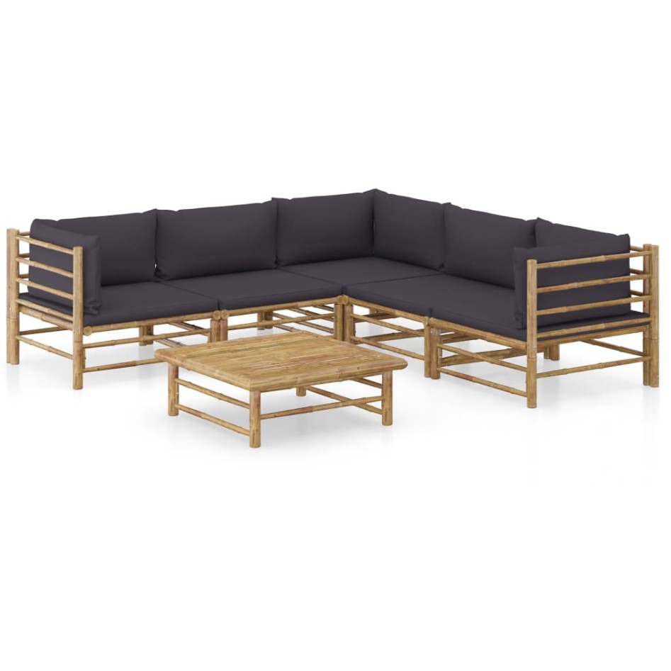 Set de muebles de jardín 6 piezas bambú con cojines gris