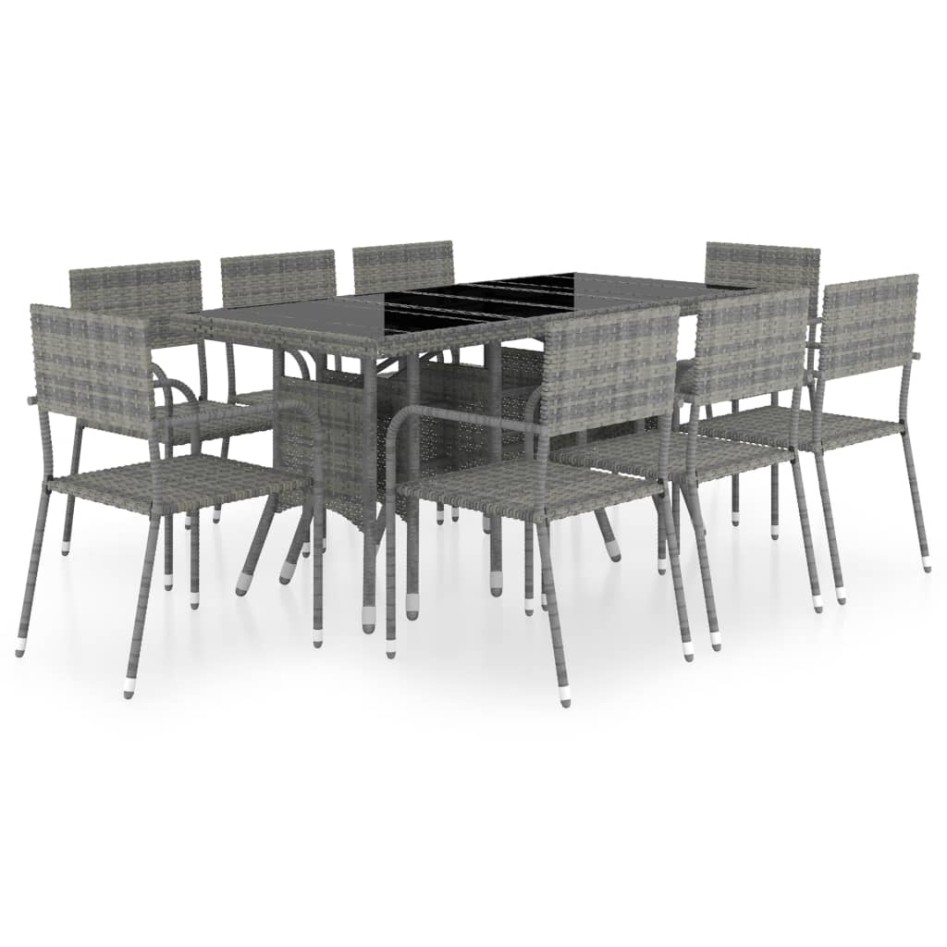 Set comedor jardín 9 pzas ratán sintético gris antracita y