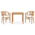 Set de comedor de jardín 3 pzas y cojines madera maciza de