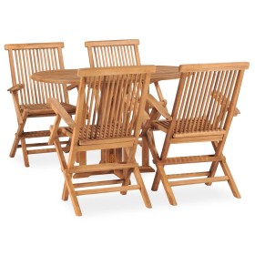 Set de comedor de jardín plegable 5 pzas madera maciza de