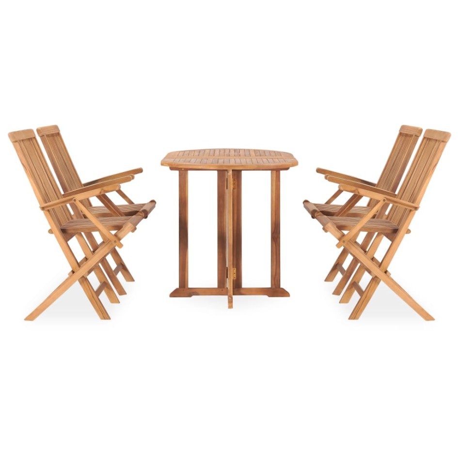 Set de comedor de jardín plegable 5 pzas madera maciza de