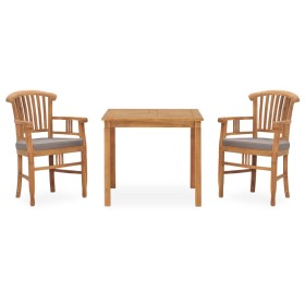 Set de comedor de jardín 3 pzas y cojines madera maciza de