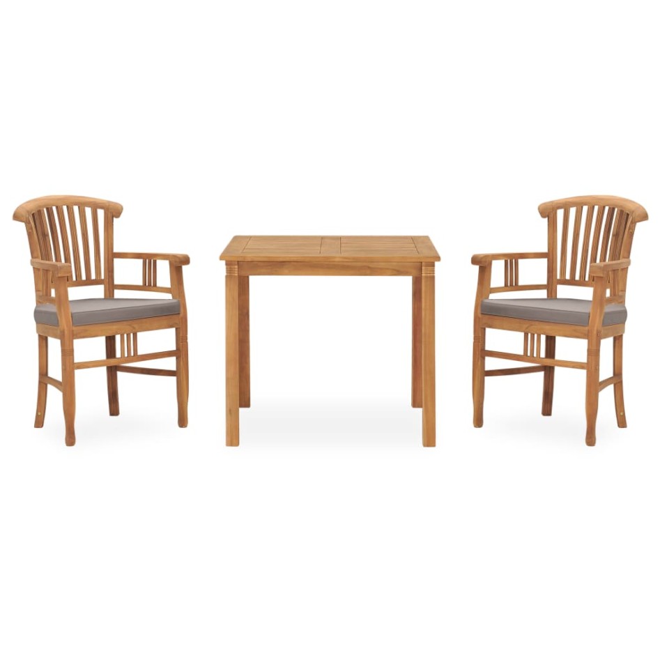 Set de comedor de jardín 3 pzas y cojines madera maciza de