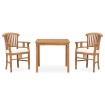 Set de comedor de jardín 3 pzas y cojines madera maciza de teca
