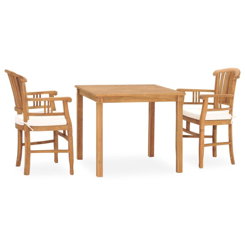 Set de comedor de jardín 3 pzas y cojines madera maciza de
