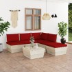 Muebles de jardín de palets 6 piezas y cojines madera de abeto