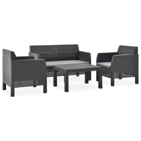 Set de muebles jardín 4 piezas cojines PP ratán gris