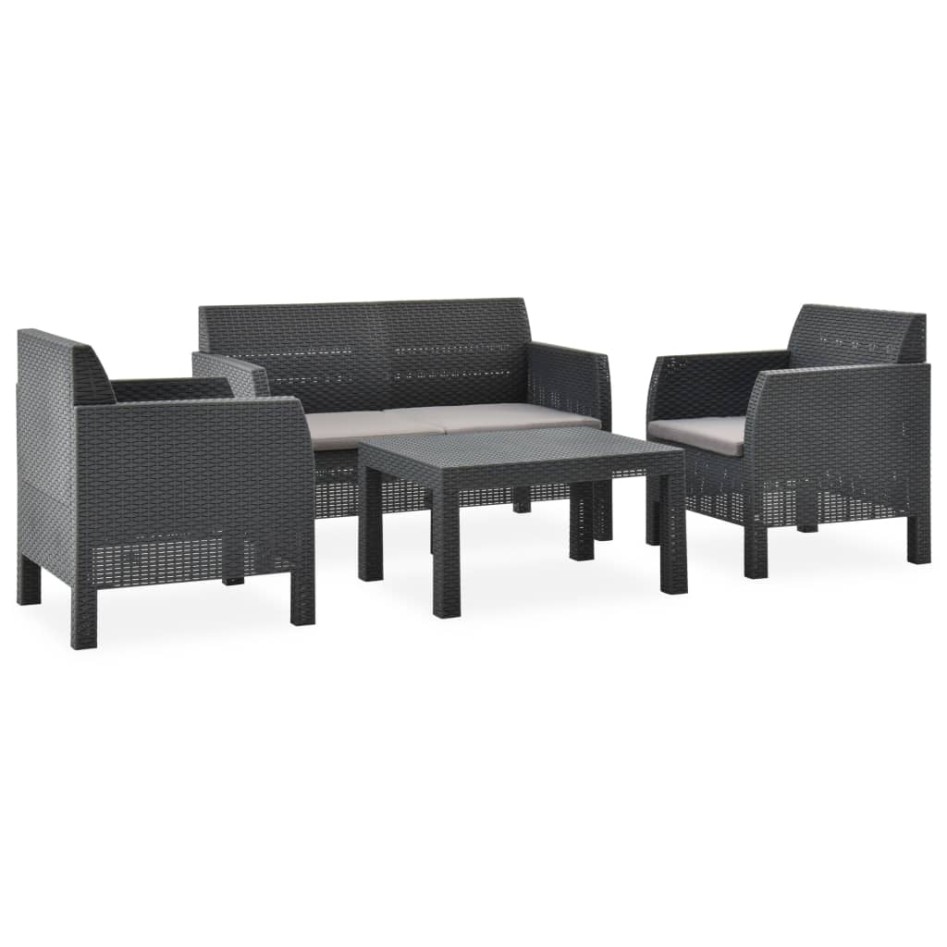Set de muebles jardín 4 piezas cojines PP ratán gris