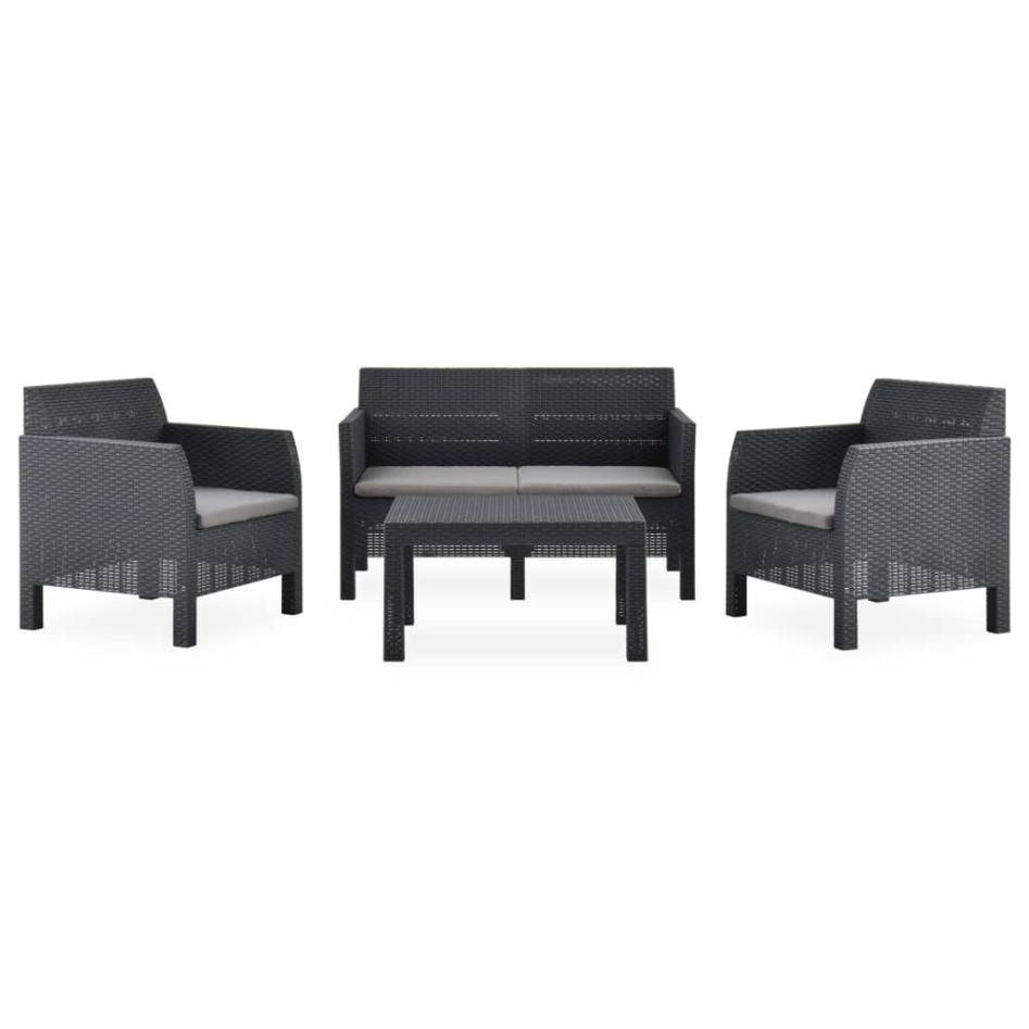 Set de muebles jardín 4 piezas cojines PP ratán gris