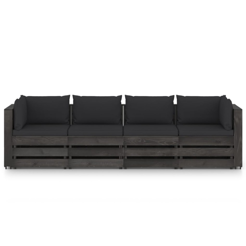 Sofá de palets 4 plazas cojines gris madera de pino