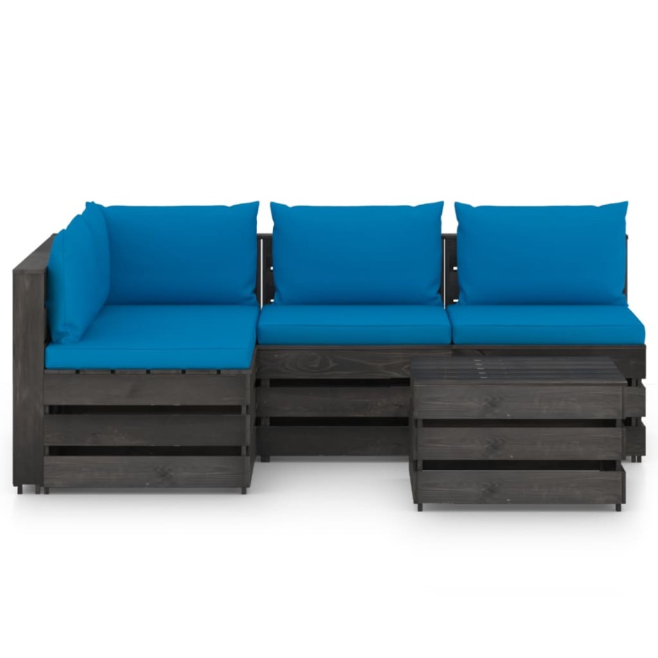 Muebles de jardín 5 piezas con cojines madera impregnada